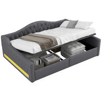 POLSTERBETT 140/200 cm Grau mit LED-Beleuchtung und Stauraum aus Leinen - Grau, Holzwerkstoff (140/200cm) - OKWISH
