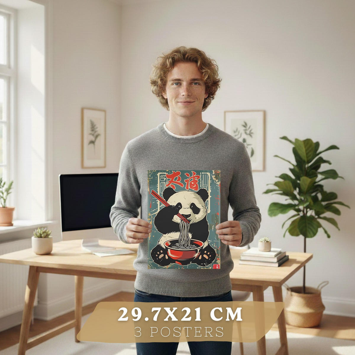 PLAKAT Sada 3 Ramen Animals A4 Bílý rám - bílá, papír (29.7/1/21cm) - Nacnic