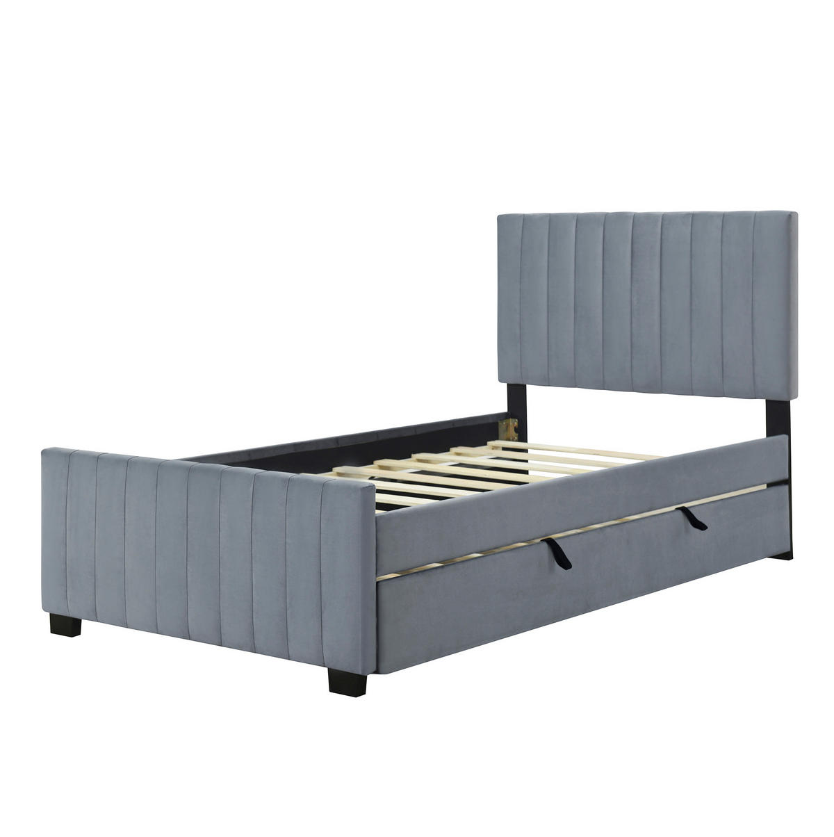 POLSTERBETT 90/190 cm aus Samtstoff mit ausziehbarem Gästebett Grau - Grau, Textil (90/190cm) - Modenvie