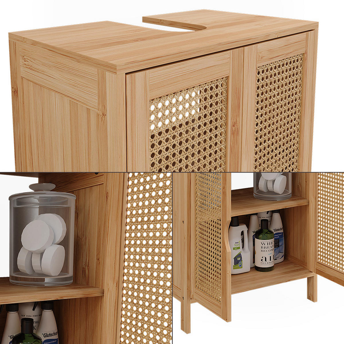 WASCHBECKENUNTERSCHRANK Liora Bambus 48 x 60 cm - Braun, Holzwerkstoff (48/60/29cm) - Vicco
