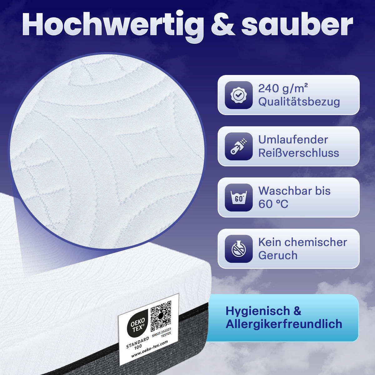 GEL-MATRATZE SARA, Höhe 16cm, 180x200cm - Weiß, Textil (180/200cm) - Arensberger