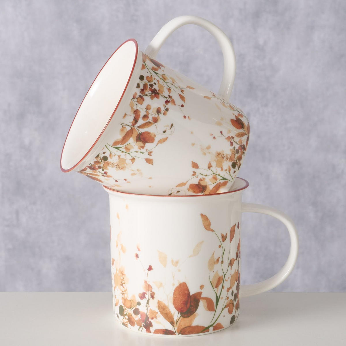 PORZELLANBECHER mit farbigem Rand Bernada Muster 2 320 ml 13/9,5/9 cm - Multicolor, Keramik (0.32L) - Boltze Home