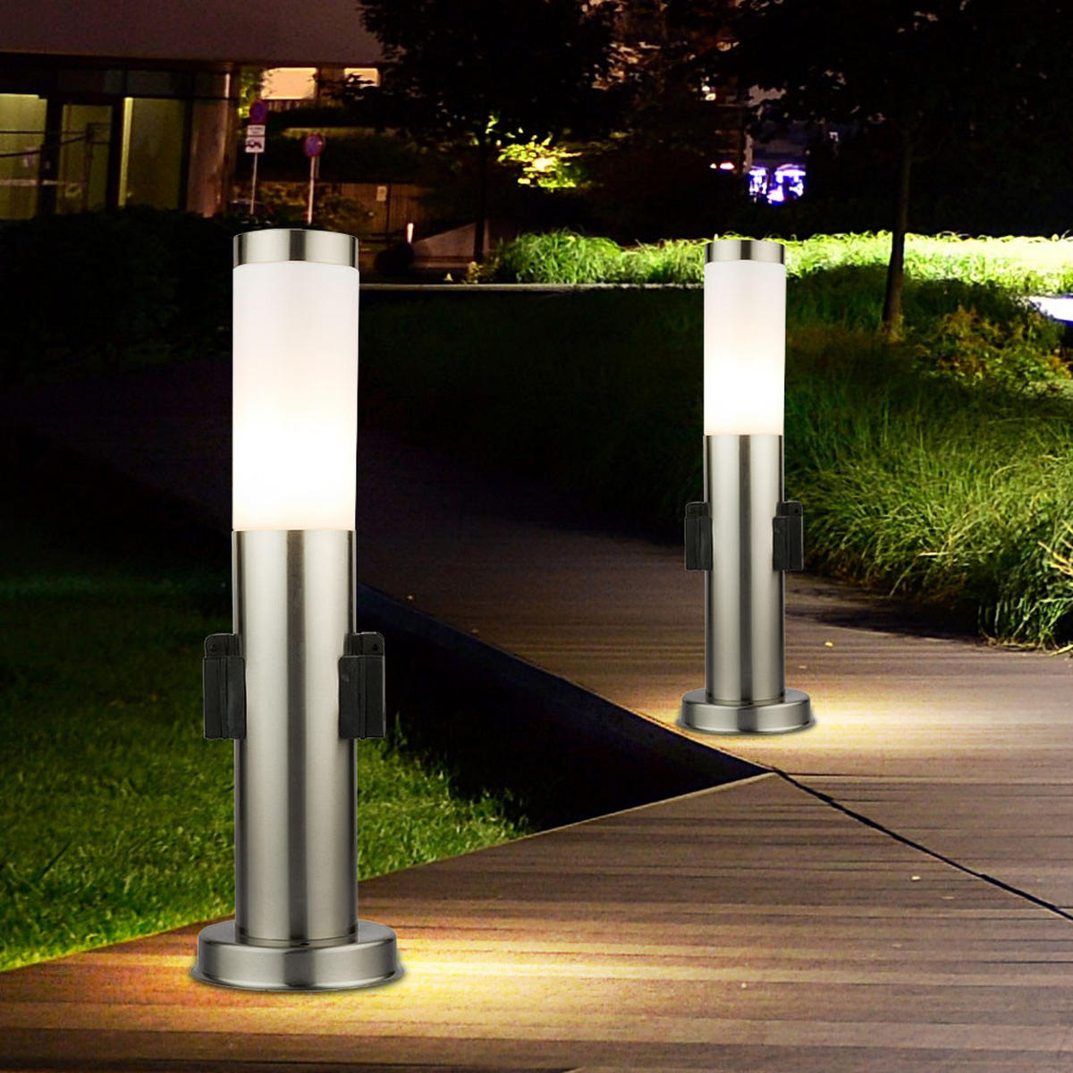 LED WEGELEUCHTE BOSTON Edelstahl Opal - Silberfarben, Metall (13.1/13.1/45cm) - Globo Lighting