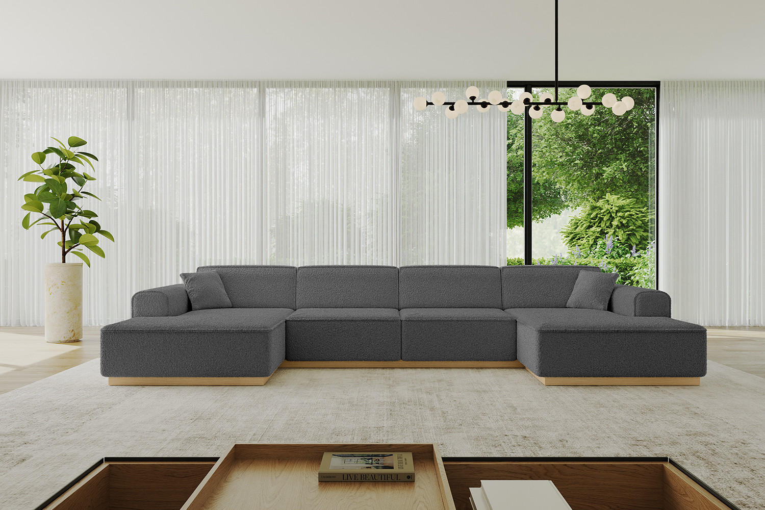 WOHNLANDSCHAFT IREA-U2-v2 - 382x165x81 cm Grau - Grau, Holzwerkstoff/Textil (382/81/165cm) - ALTDECOR