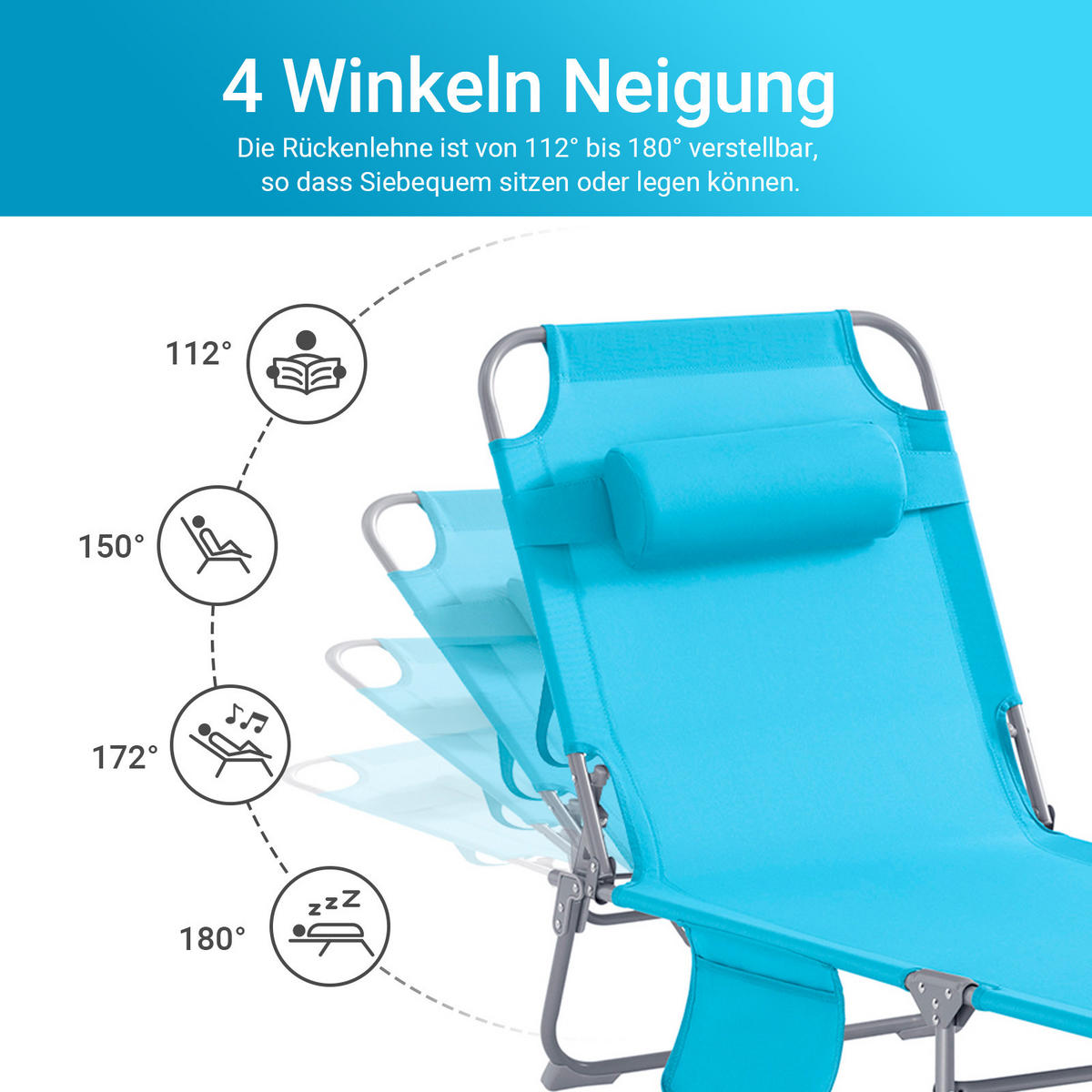 SONNENLIEGE Blau - Blau, Textil/Metall (195/58/63cm) - SoBuy