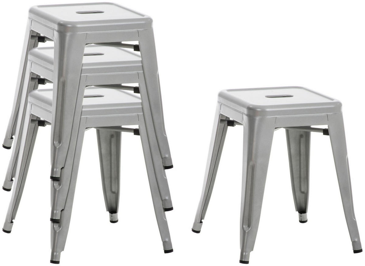 SITZHOCKER 4er Set Arvida silber - Grau, Metall (40/46/40cm) - TPFLiving