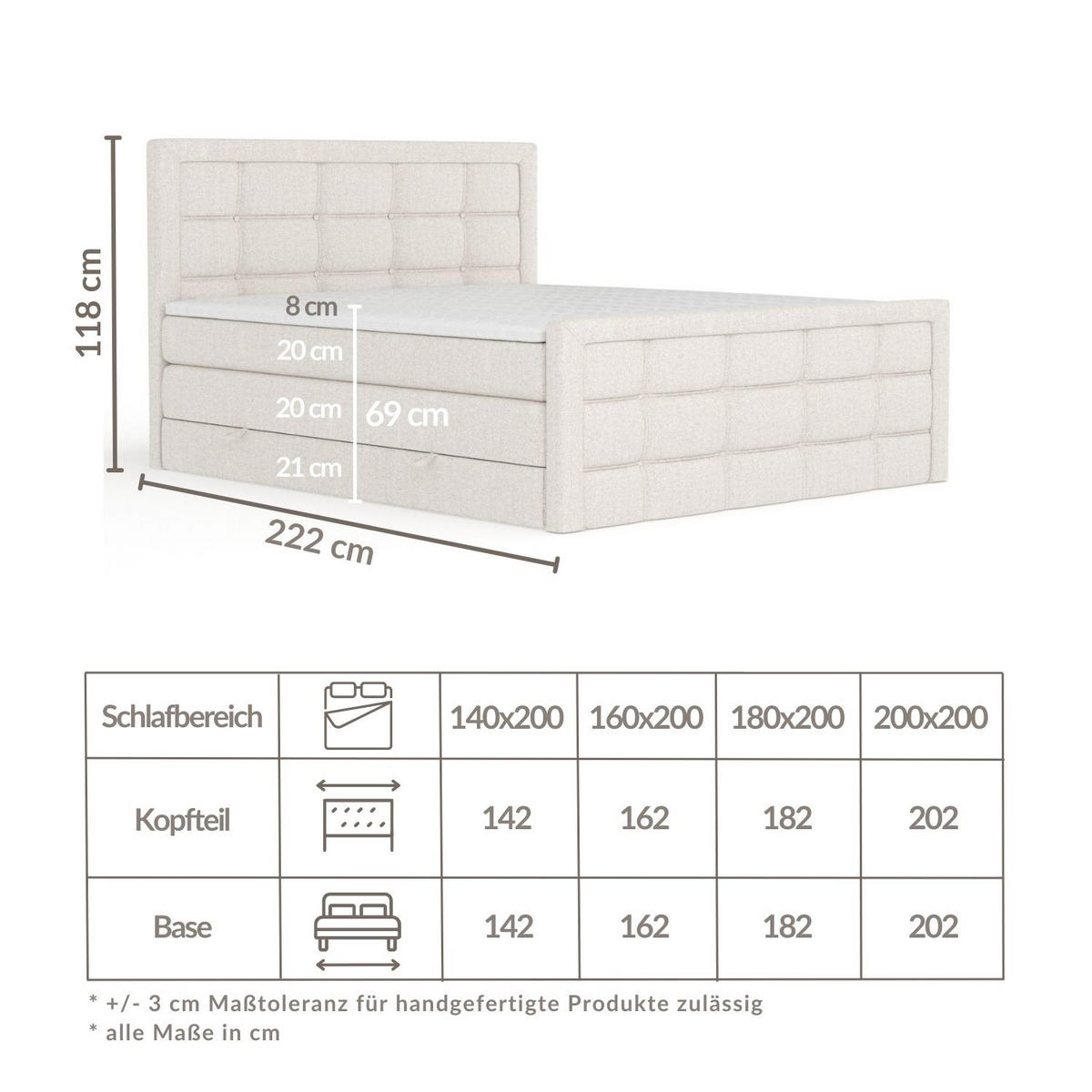 BOXSPRINGBETT Ambrosia Beige 180/200 cm - Beige/Schwarz, Holz/Holzwerkstoff (180/200cm) - Maison de Reve