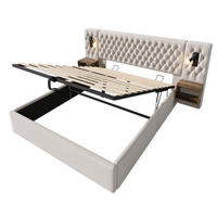 STAURAUMBETT 160/200 cm DE-00759, in Beige, Hydraulik und 2 Nachttischen - Beige, Metall (160/200cm) - ComfortXL