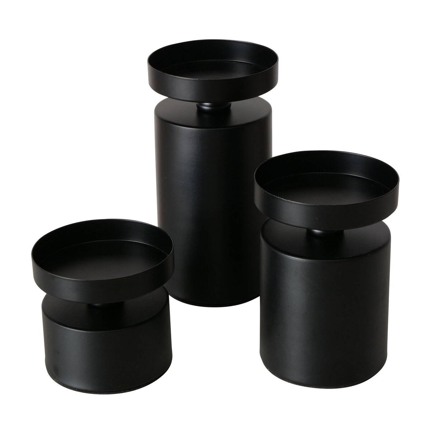 KERZENHALTER Meril 3er-Set Ø 7,5 cm - Schwarz, Metall (7.5/15.5/7.5cm) - Boltze Home