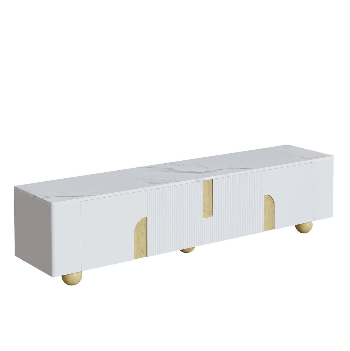 LOWBOARD 180/40/44 cm mit 4 Türen und Soft-Close in Weiß/Holzoptik - Weiß, Holzwerkstoff (180/44/40cm) - BEAOK