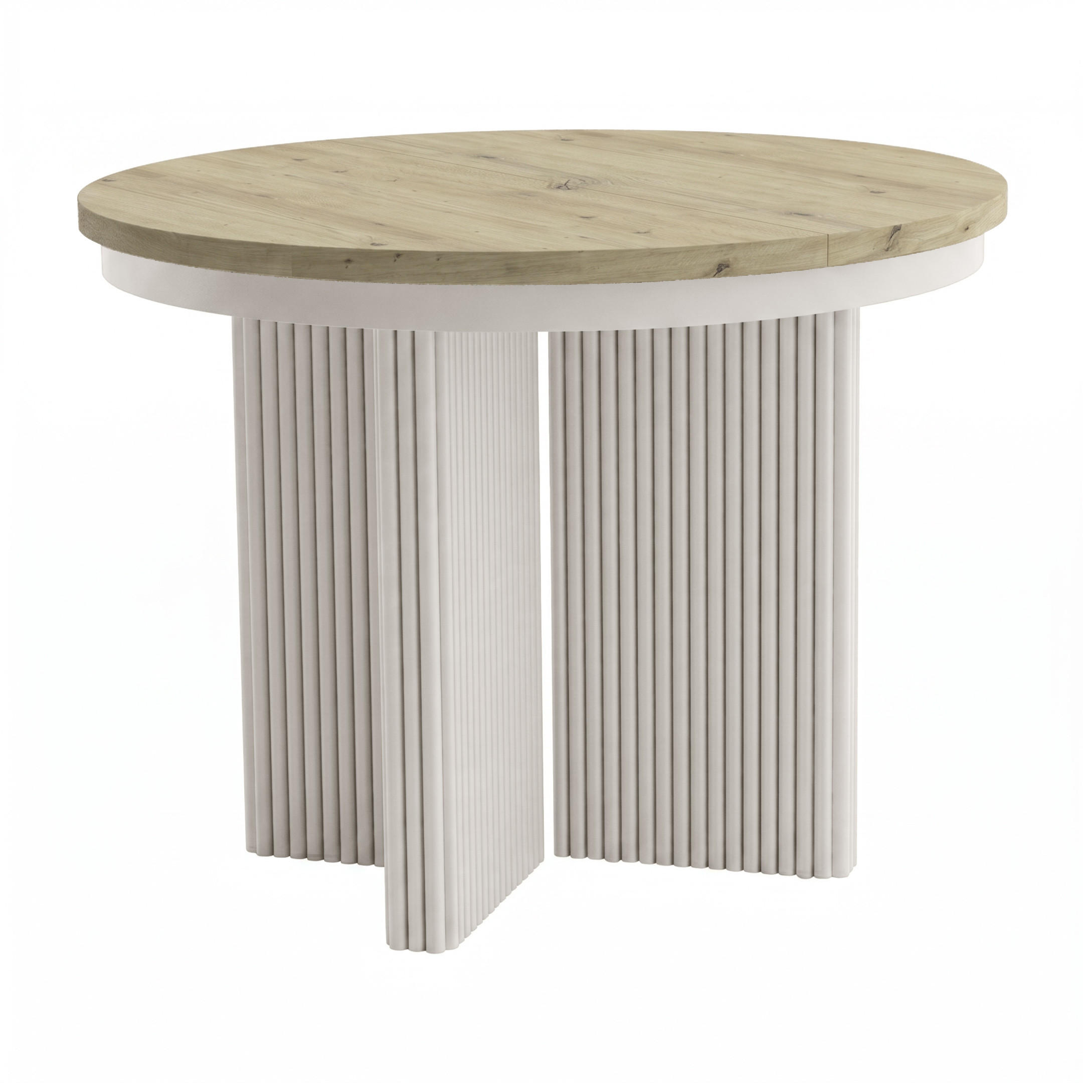 ESSTISCH Prestige runder Design-Tisch, ausziehbar Ø 100–180 cm, Eiche artisan+Kaschmir - Kaschmir/Eichefarben, Metall (100/100/77cm) - Beautysofa