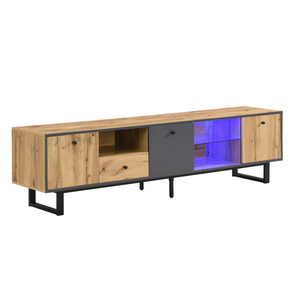 LOWBOARD 190/40/50 cm aus Spanplatte mit LED-Beleuchtung Naturfarben/Anthrazit - Naturfarben, Holzwerkstoff (190/50/40cm) - Modenvie