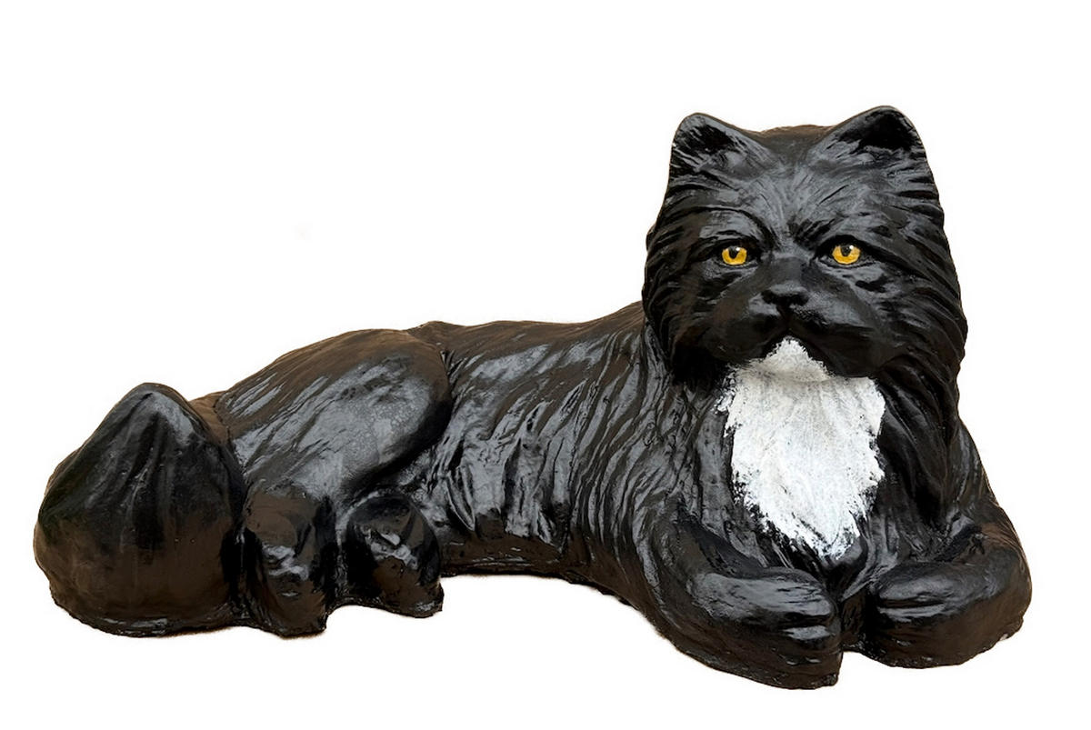 STEINFIGUR Katze liegend Kater schwarz frostfest, lebensgroß, - Schwarz, Stein (42/21/30cm) - stoneandstyle