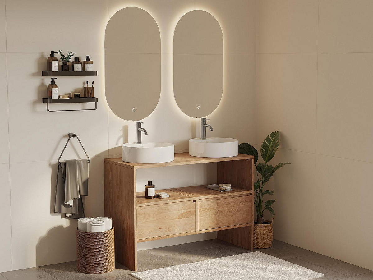 WASCHBECKENUNTERSCHRANK - 110cm x 50cm - Massivholz - naturfarben hell - CAVIZO - Naturfarben, Holz (110/78/50cm) - Vente-Unique