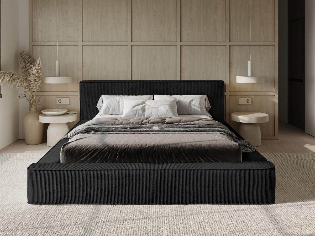 POLSTERBETT Modesto Stoff Lincoln - Schwarz, Holzwerkstoff/Textil (140/200cm) - Fun Möbel