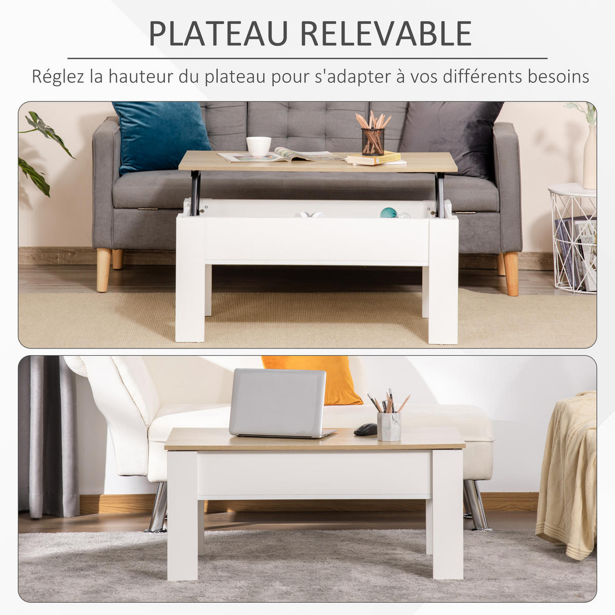 COUCHTISCH DE-15799 klappbare Platte Weiß - Weiß, Holzwerkstoff (100/50/45cm) - ComfortXL