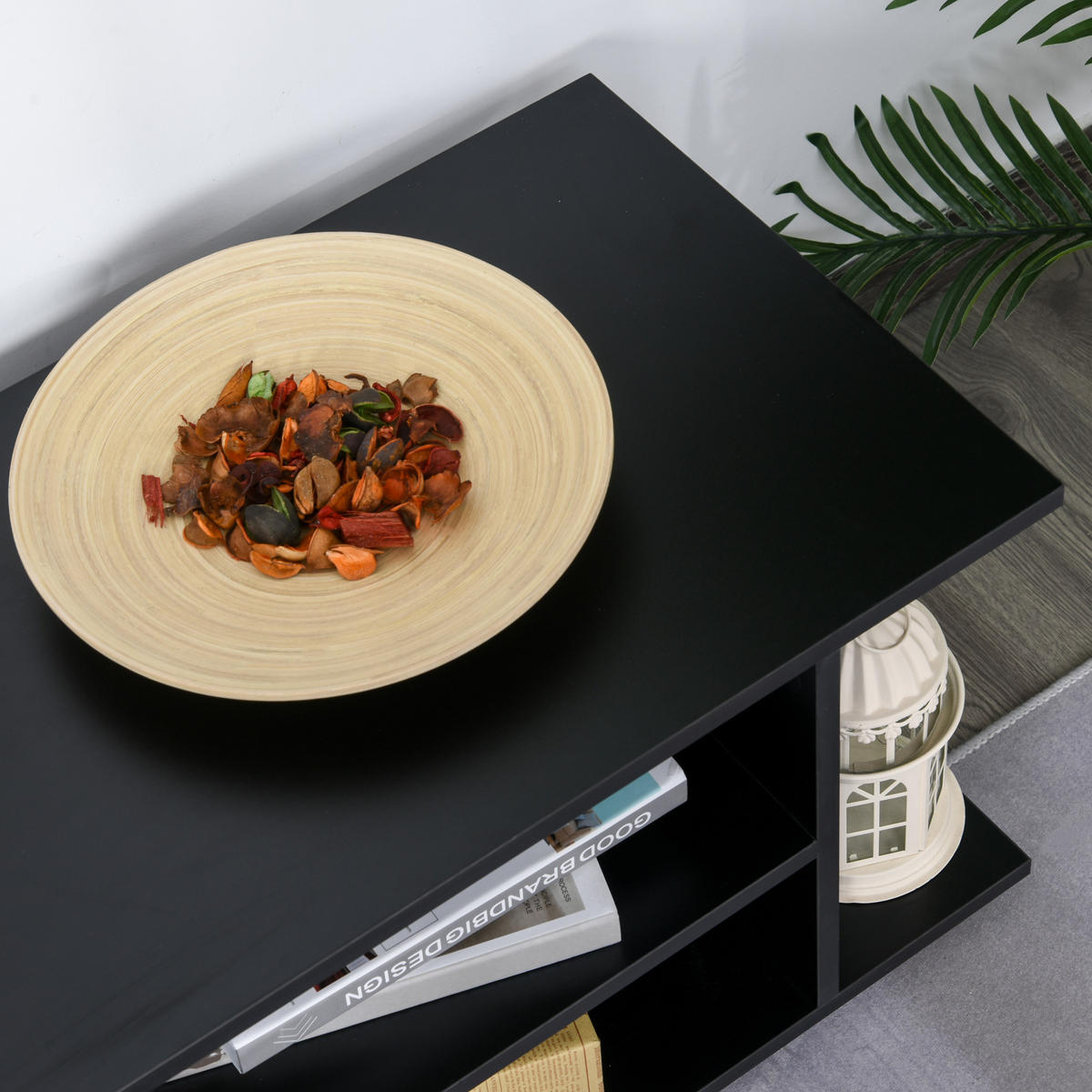 TV-BANK Schwarz 80/40/40 cm, auf Rollen, mit Ablagen - Schwarz, Holz (80/40/40cm) - PANGIVO