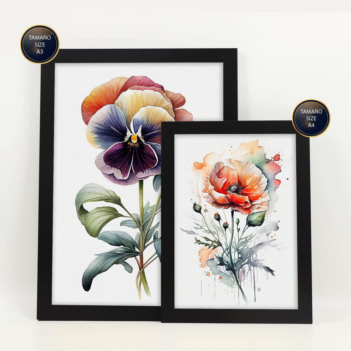 POSTER Set Mit 6 Dunkle Blumen Größe A3 & A4 Schwarzer Rahmen - Schwarz, Papier (29.7/1cm) - Nacnic