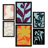 POSTER Set Mit 6 Streifenblätter In Blume Zusammenfassung Ästhetische Dekorative Gemälde Für Ihr Wohnzimmer Zuhause A3 & A4 Schwarzer Rahmen - Schwarz, Papier (29/3cm) - Nacnic