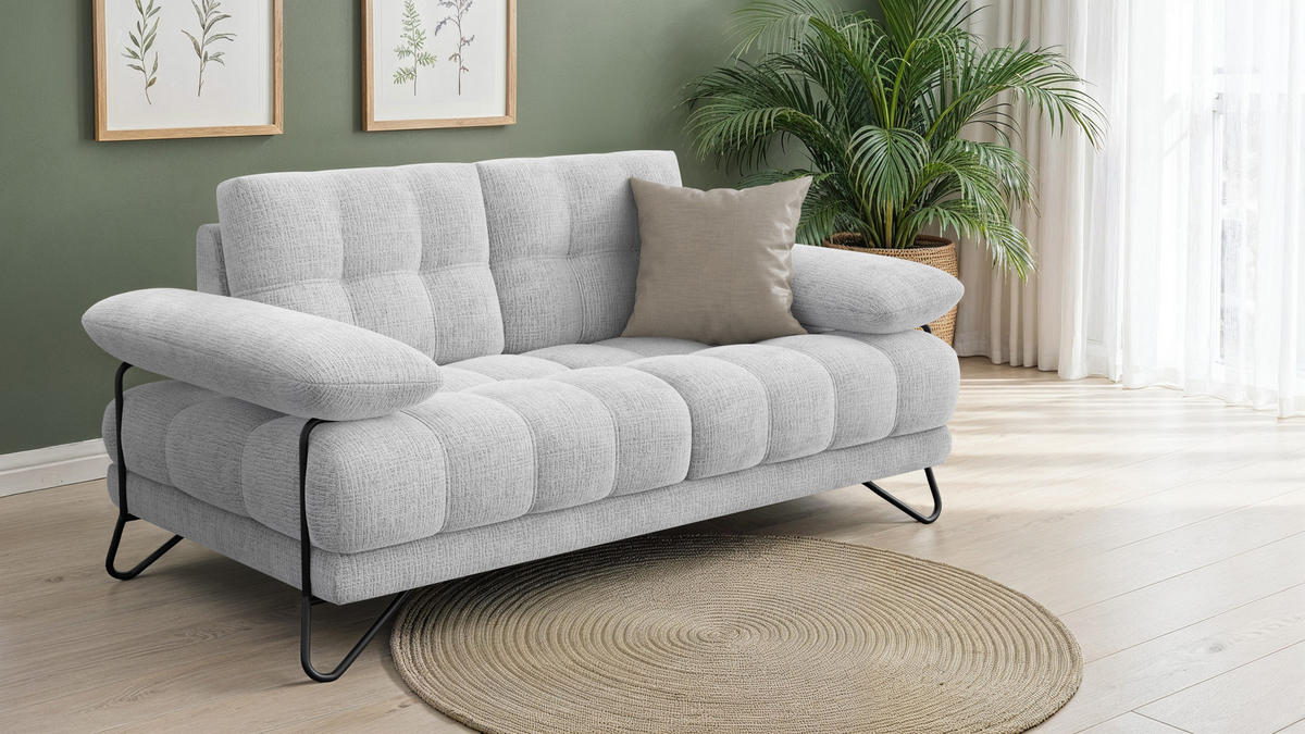 SOFA BUBBARA 2-Sitzer, hellgrau - Hellgrau/Schwarz, Holz/Textil (185/87/96cm) - Courtois Laville