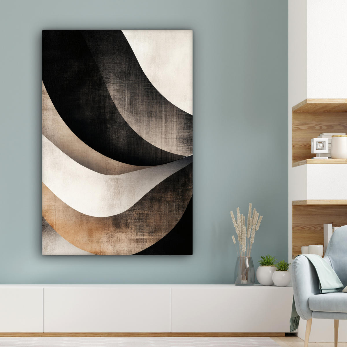 LEINWANDBILD Abstrakt - Wellen - Schwarz - Verwittert 80x120 cm - Trüffeleichefarben, Textil (80/120cm) - MuchoWow