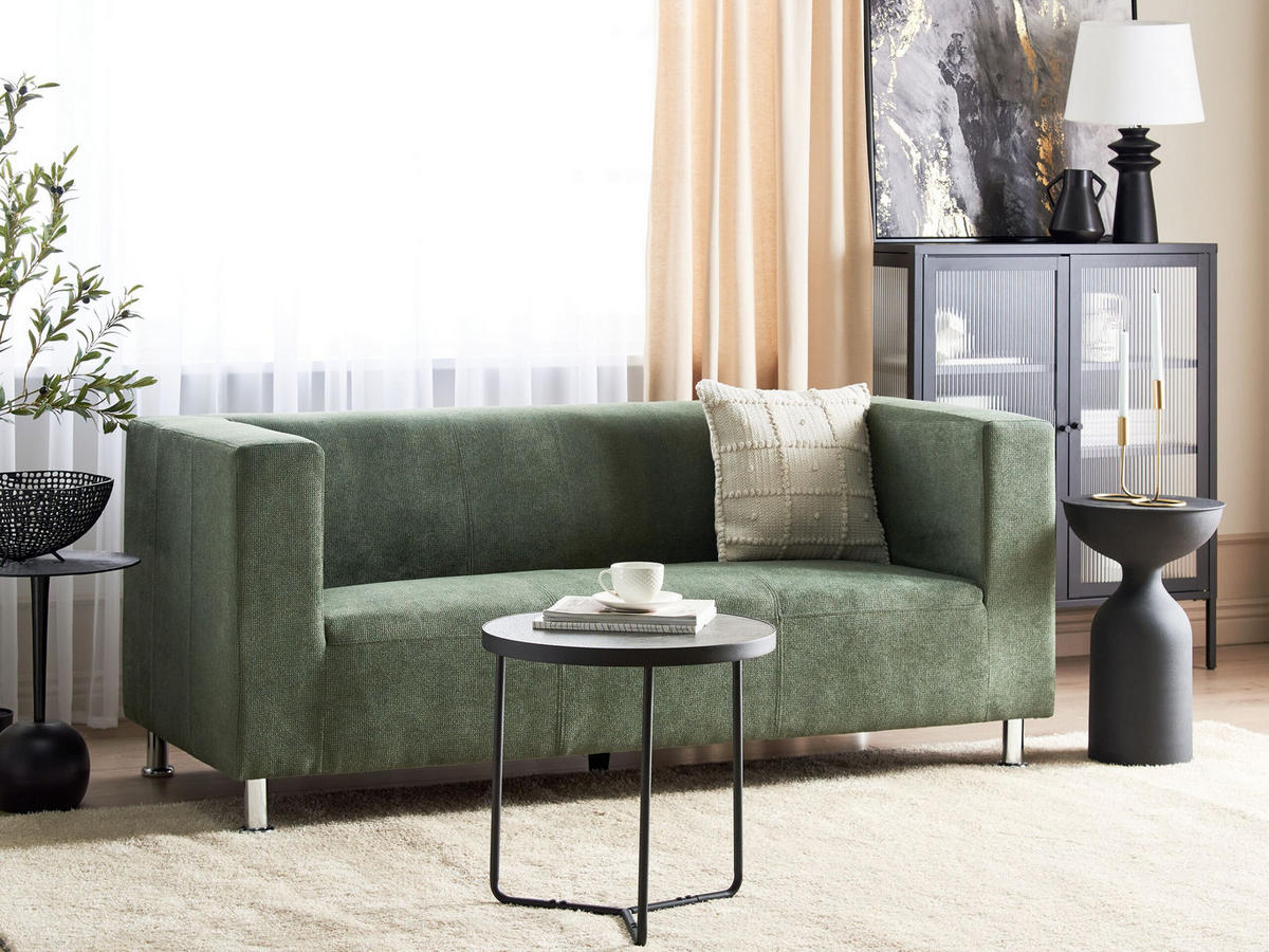 3-SITZER-SOFA Stoff grün Floro - Silberfarben/Grün, Textil (179/74/83cm) - Beliani
