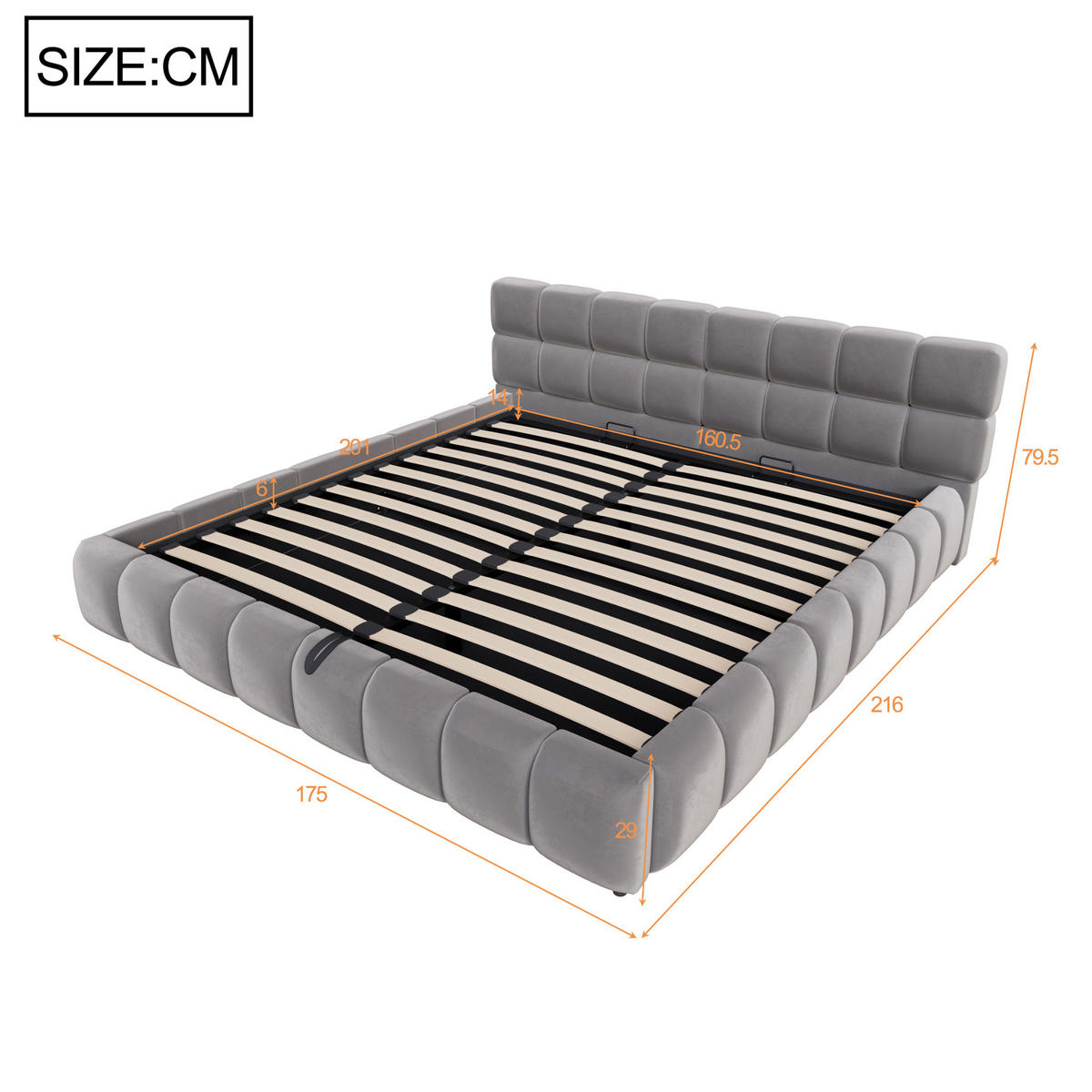 POLSTERBETT 160 x 200 cm mit LED und Stauraum, Grau - Grau, Textil (160/200cm) - FLIEKS