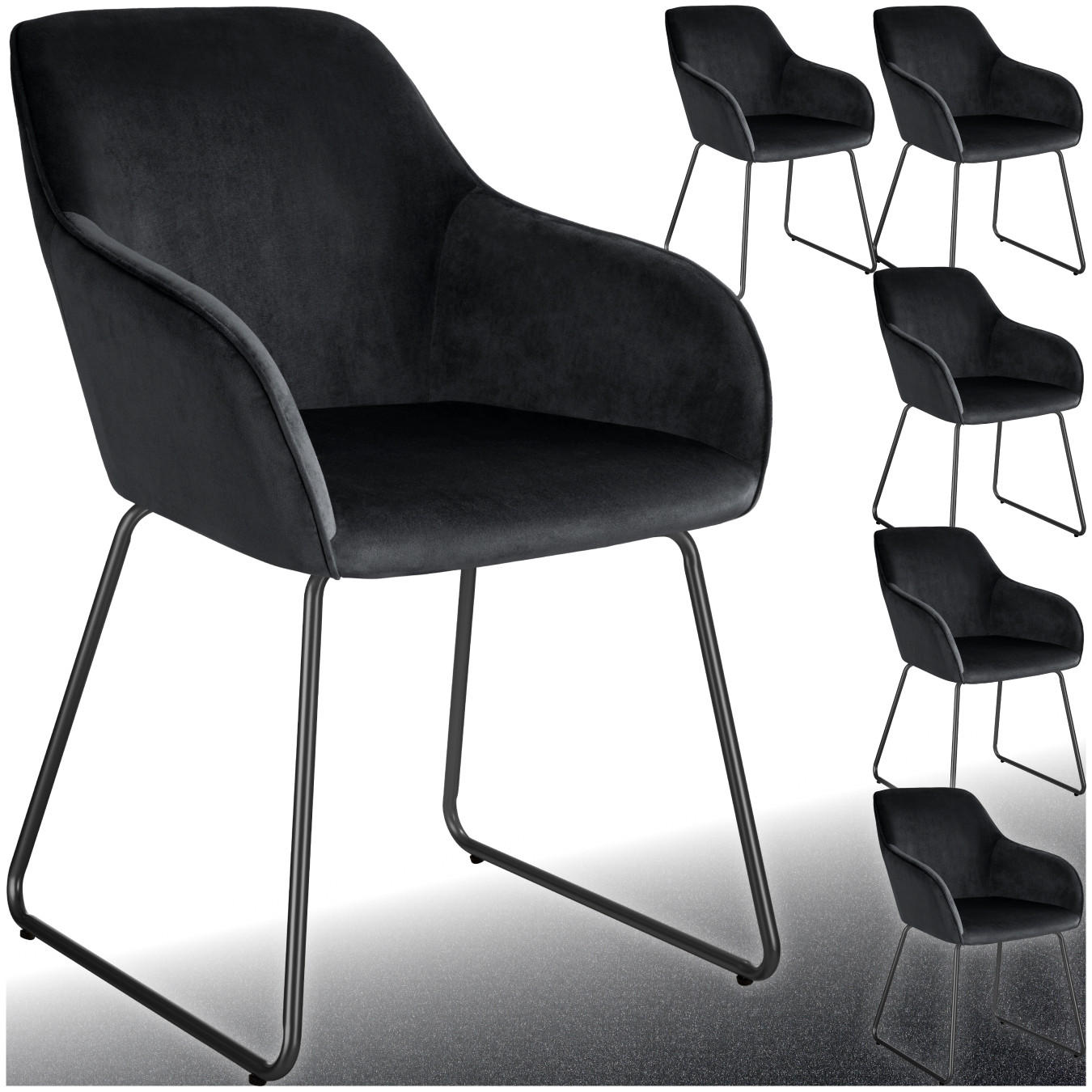 ESSZIMMERSTUHL Jeane,57 x 61 x 85,5 cm, Belastbarkeit 120 kg,Samtoptik schwarz/schwarz - Schwarz, Kunststoff (57/85.5/61cm) - tectake