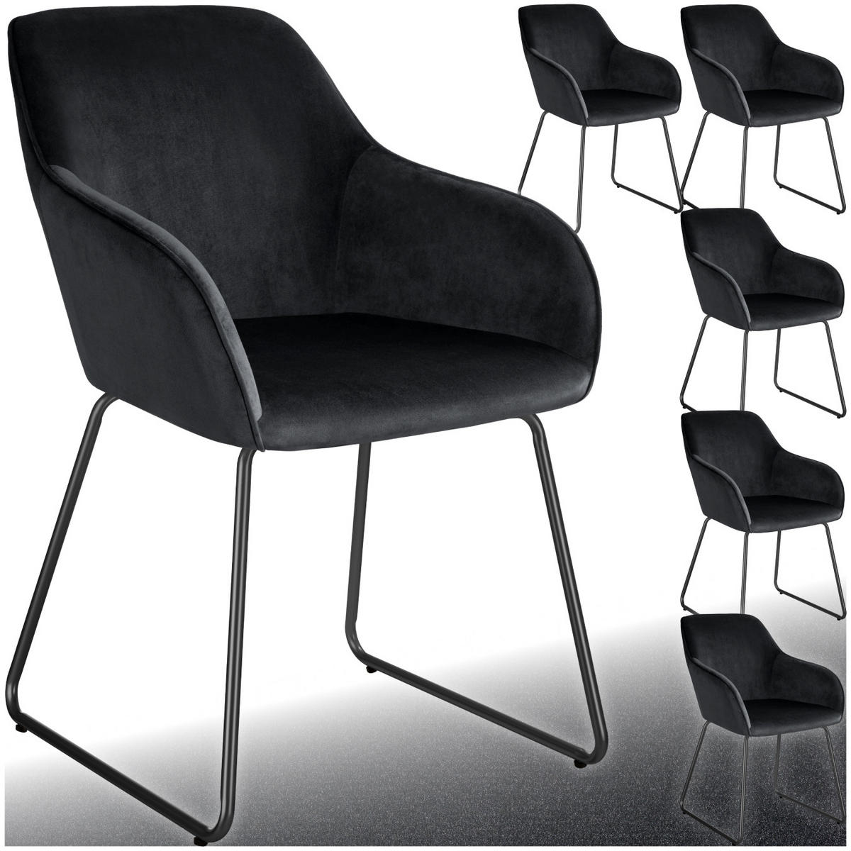 ESSZIMMERSTUHL Jeane,57 x 61 x 85,5 cm, Belastbarkeit 120 kg,Samtoptik schwarz/schwarz - Schwarz, Kunststoff (57/85.5/61cm) - tectake