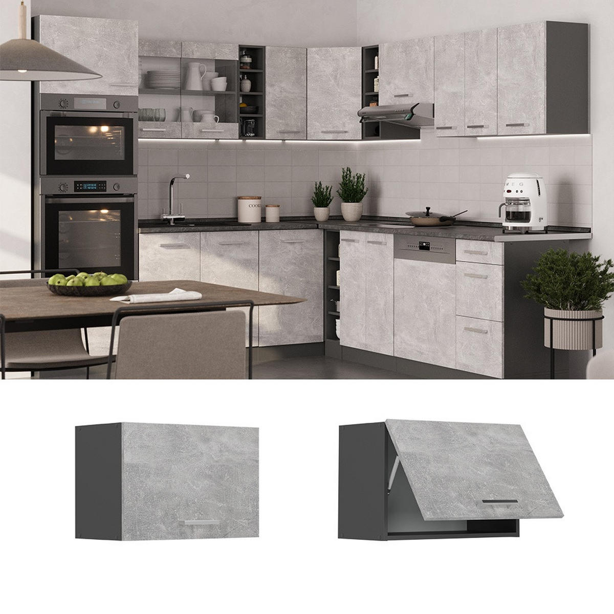 STENSKA OMARICA R-Line Beton 60 cm Ravna - siva/antracit, leseni material (60/40/31cm) - Vicco