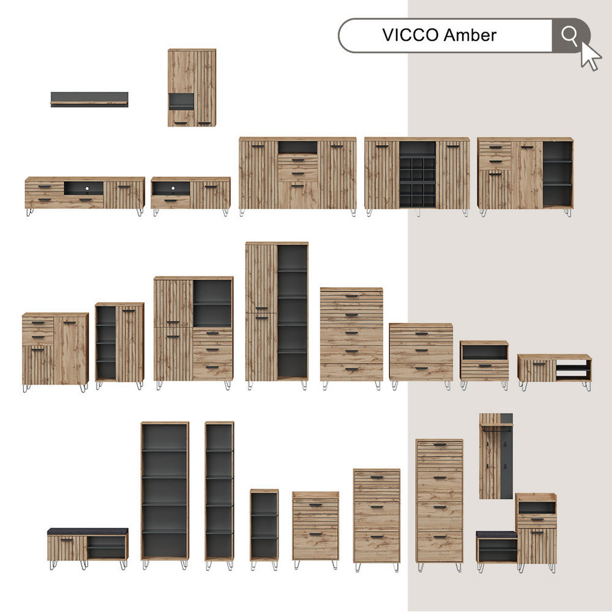 LOWBOARD Amber Braun 100.2 x 48.5 cm mit Schublade und Tür - Braun, Holzwerkstoff (100.2/48.5/38cm) - Vicco