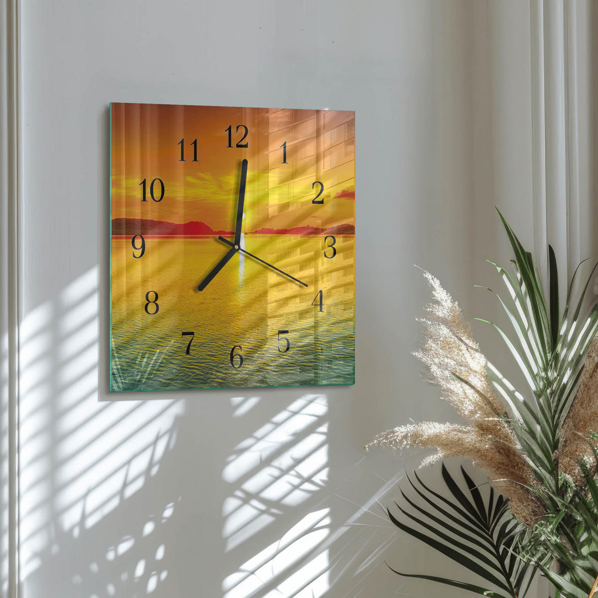 WANDUHR 30x30 cm - Sonnenuntergang - Orange, Glas (30/30/0.4cm) - TULUP