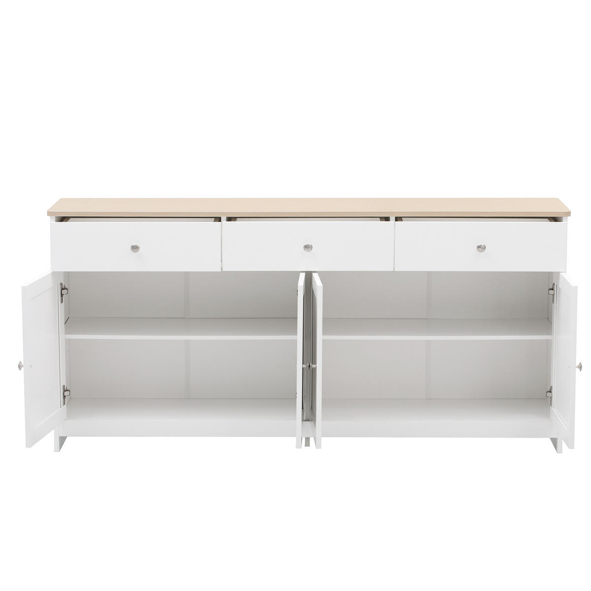 SIDEBOARD 160/37/75 cm in Weiß/Holzfarben mit 4 Türen und 3 Schubladen - Weiß, Holzwerkstoff (160/75/37cm) - Flora Grace