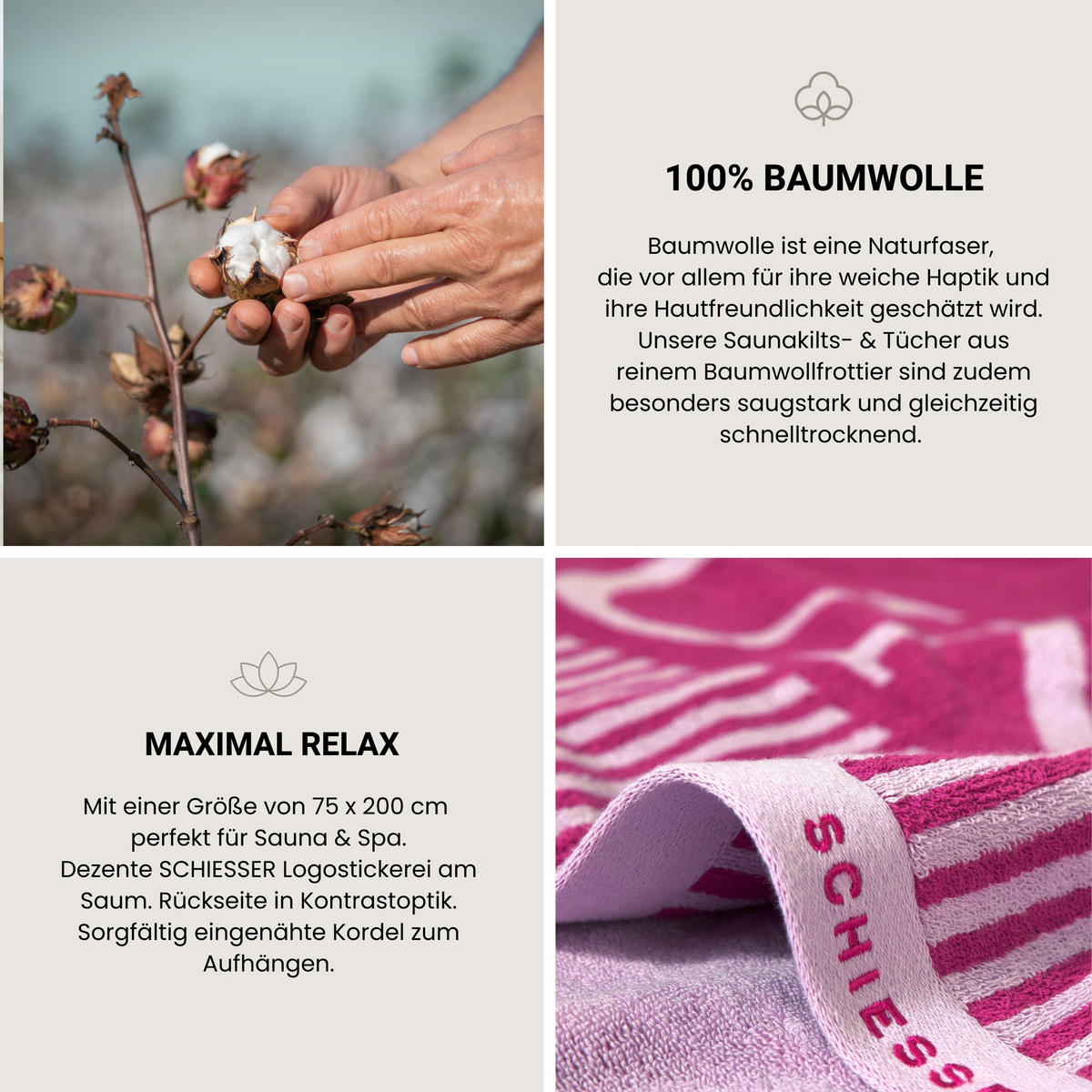 SAUNATUCH Rom - 75 x 200 cm - Fuchsia - Violett, Textil (75/200cm) - SCHIESSER