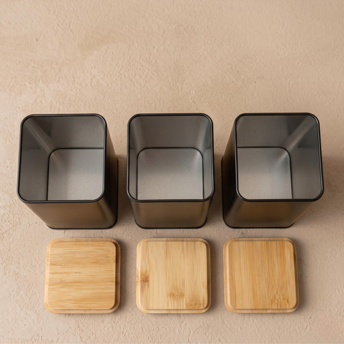 VORRATSDOSE 3er-Set 10/10/15 cm - Schwarz, Metall (10/15/10cm) - AROMELIO