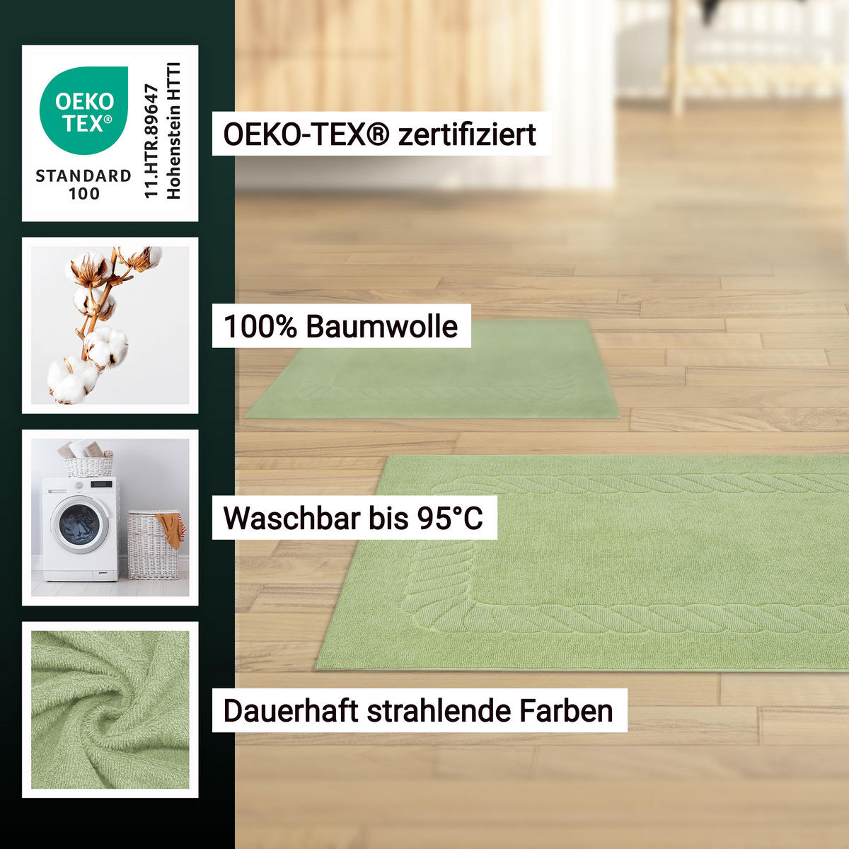 BADEMATTE, 2er-Set, 50x70 cm, 100% Baumwolle, Grün - Hellgrün, Textil (50/70cm) - Zollner