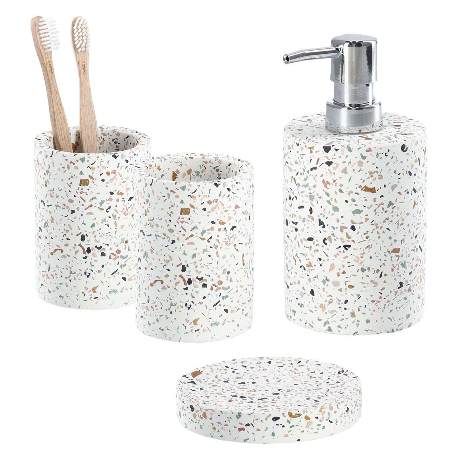 BADACCESSOIRES Terrazzo - Zement, 4-teiliges Set - Beige, Stein (8.2/16.8/8.2cm) - Zeller Present