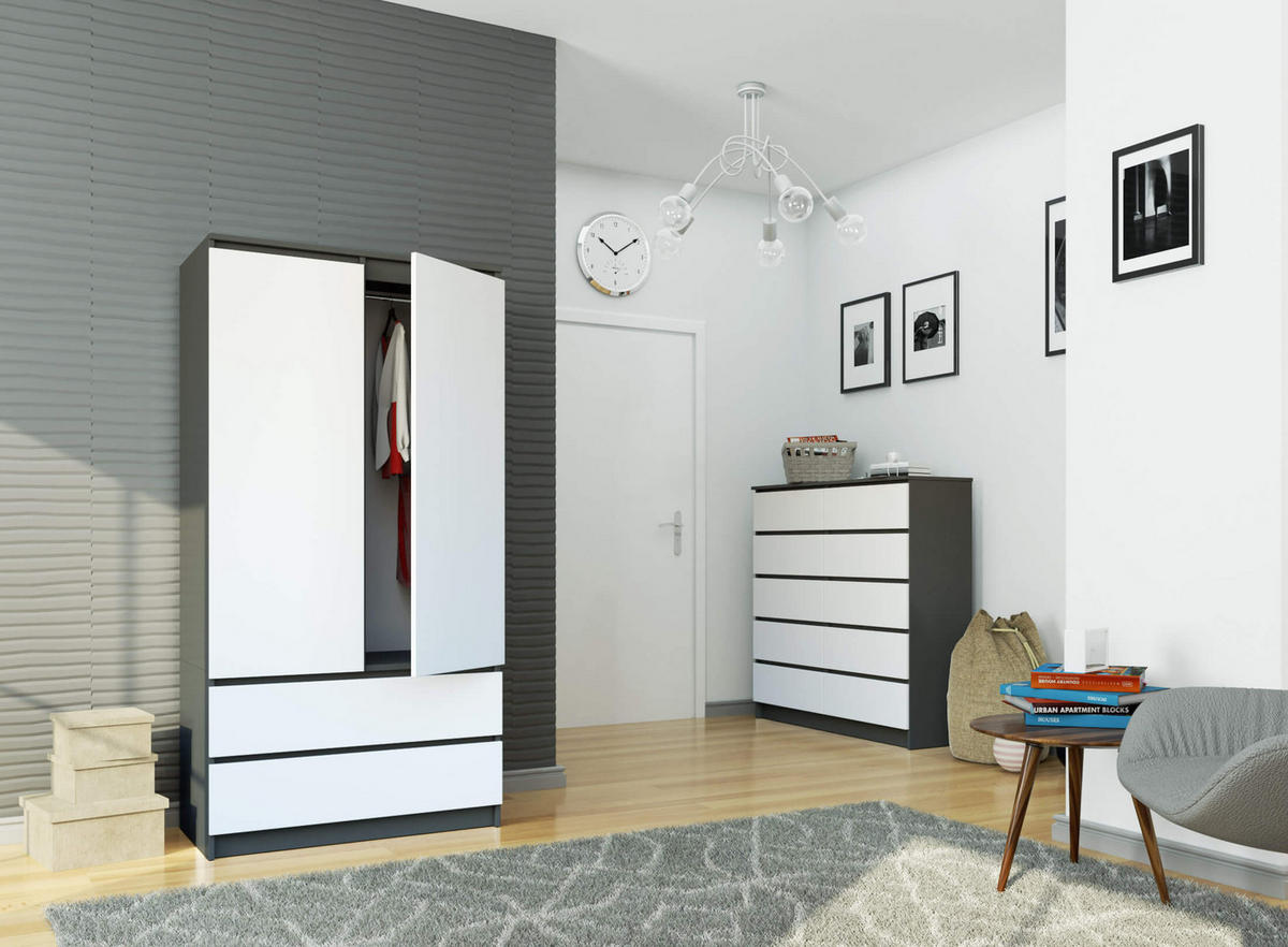 KLEIDERSCHRANK Grau, Weiß 180x90x51 cm - Weiß/Grau, Holzwerkstoff (90/180/51cm) - Akord