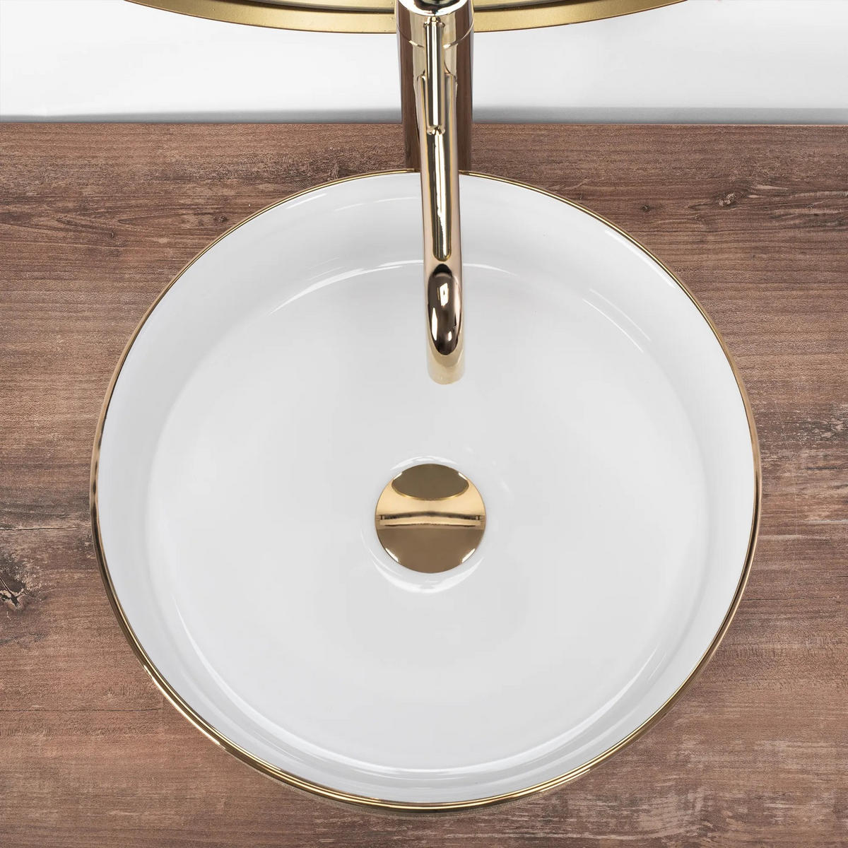 AUFSATZWASCHBECKEN Rea Sami White Brush Gold - Goldfarben, Keramik (36/11.5/36cm) - REA