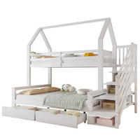 KINDERETAGENBETT aus Kiefernholz 90x200/140x200 cm Weiß mit Stauraumtreppe und Schubladen - Weiß, Holzwerkstoff (90/200cm) - IVMEU