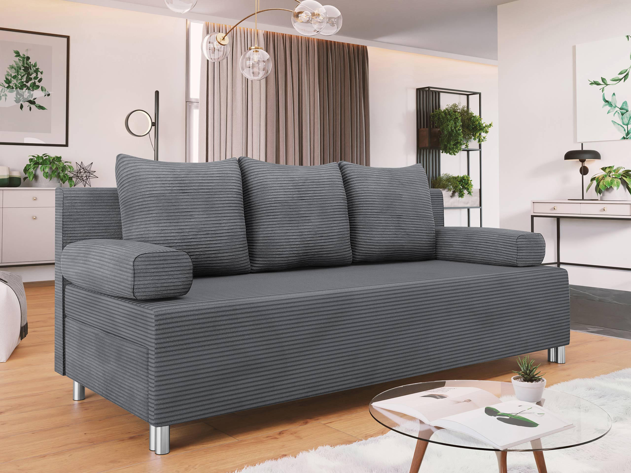 SCHLAFSOFA Dover Cord - Chromfarben/Greige, Holz/Kunststoff (192/86/80cm) - MIRJAN24