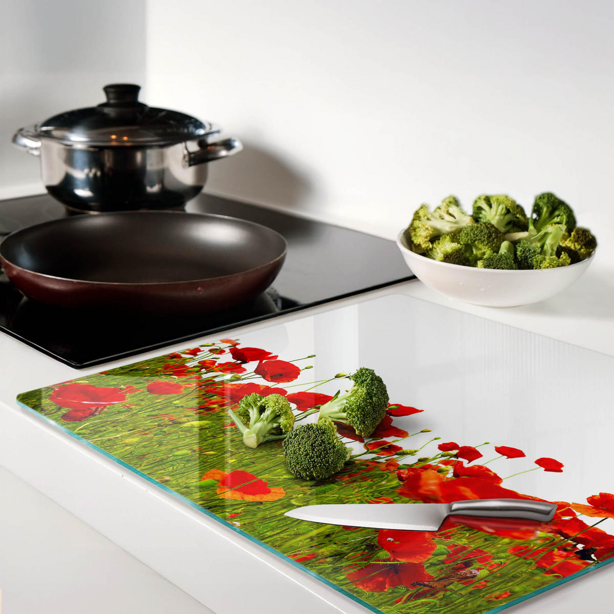 GLASPLATTE 60x52 cm Feldmohn - Rot, Glas (60/0.4/52cm) - TULUP