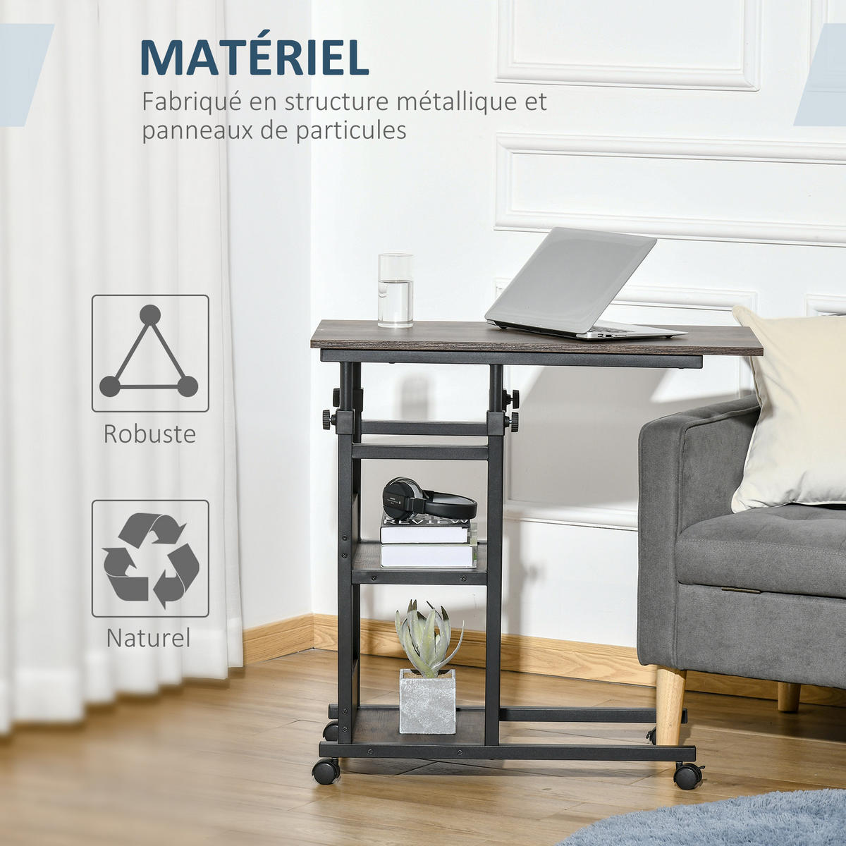 LAPTOPTISCH DE-14861 höhenverstellbar mit 2 Regalen Braun - Braun, Holzwerkstoff (80/40/82cm) - ComfortXL
