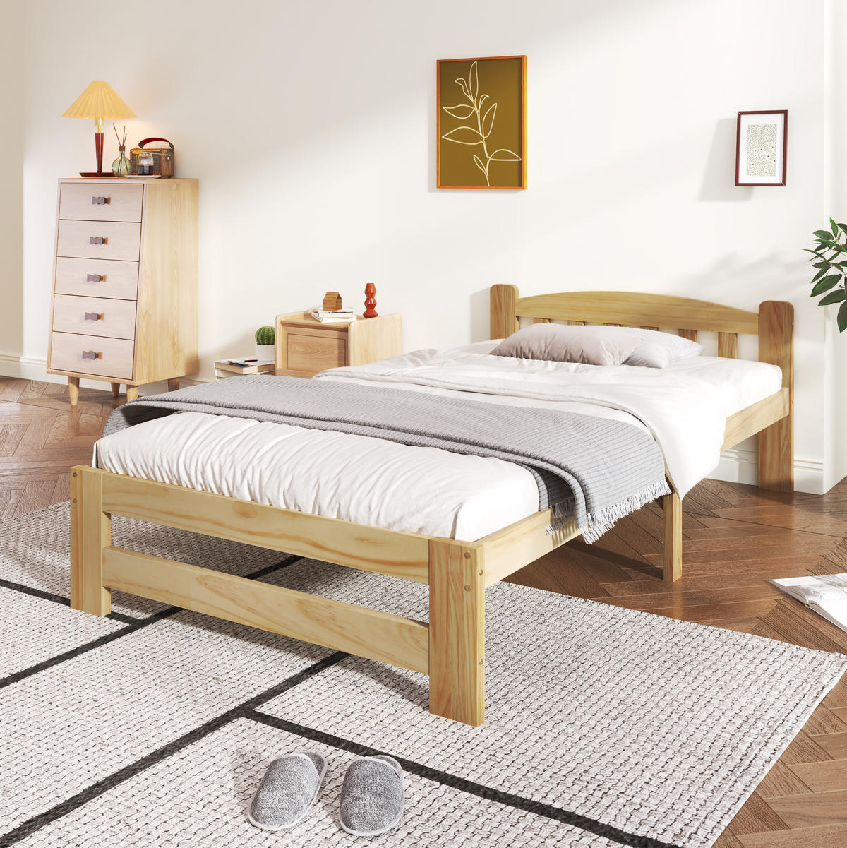 HOLZBETT 90/200 cm mit Kopfteil aus Kiefer massiv – inkl. Lattenrost - Naturfarben, Holz (90/200cm) - BEAOK