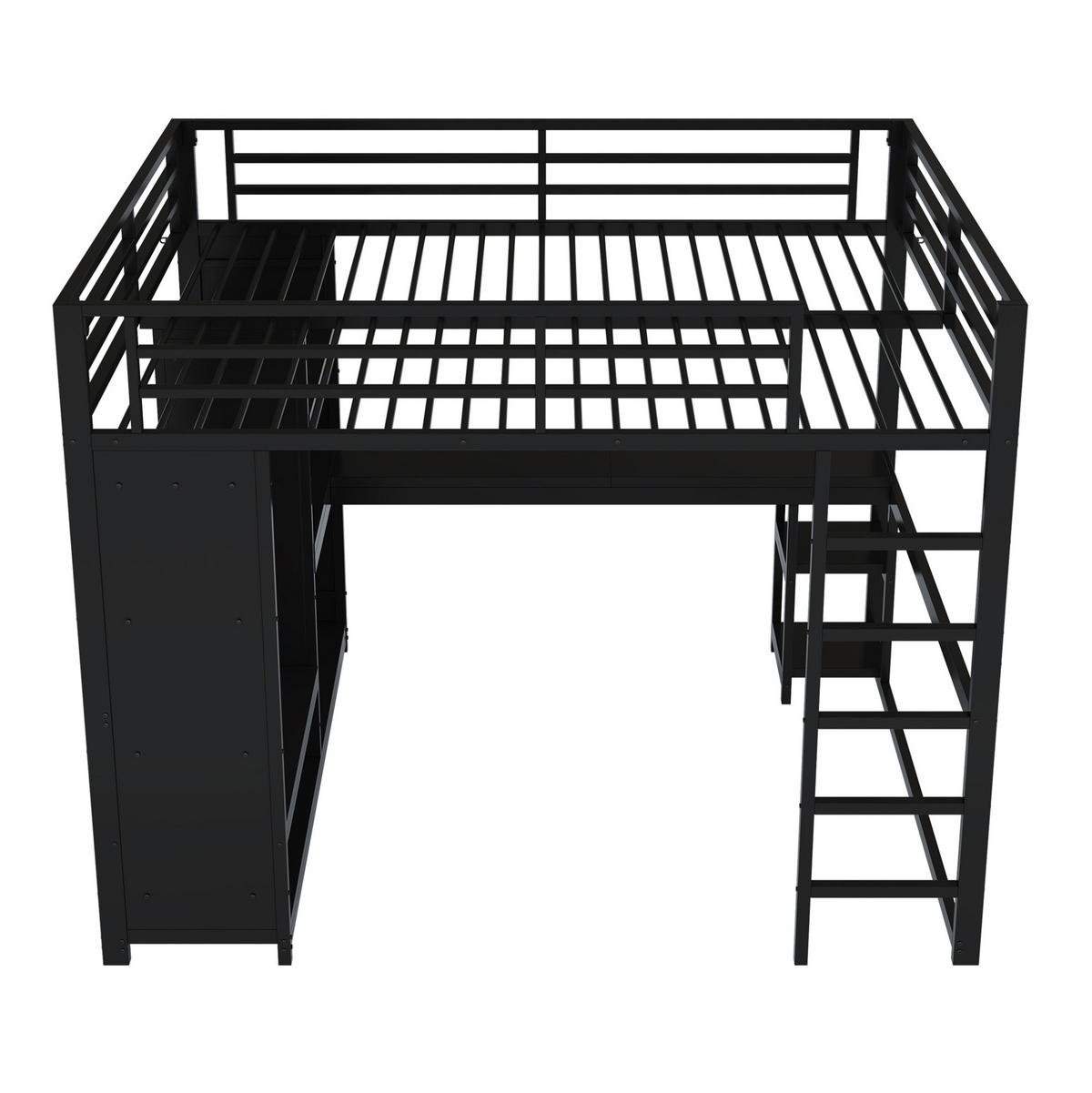 HOCHBETT 160/200 cm in Schwarz mit Schreibtisch, offenem Stauraum und LED-Beleuchtung - Schwarz, Metall (160/200cm) - Flora Grace