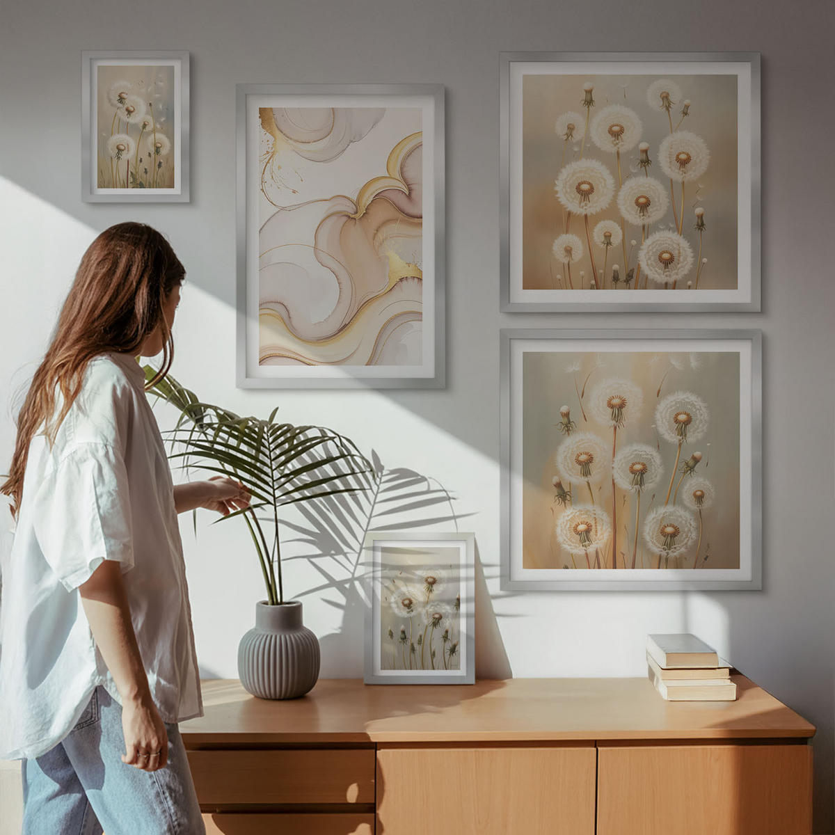 WANDBILDER 5er Set - 50x50 cm & 20x30 cm & 40x60 cm Silberner Rahmen - Zitronenblüten am Meer - Silberfarben, Kunststoff (40/60cm) - ArtPrintCave