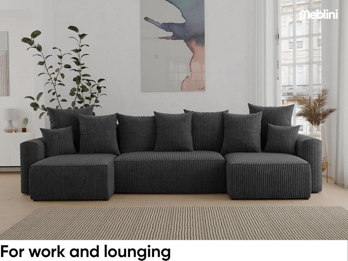 ECKSOFA DAVE U - Schwarz, Holzwerkstoff (312/142cm) - Meblini