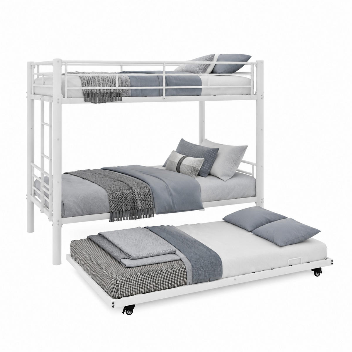 ETAGENBETT 90/190 mit Sicherheitsgeländern und Leiter aus Metall - Weiß, Holzwerkstoff (90/190cm) - EVRYAE