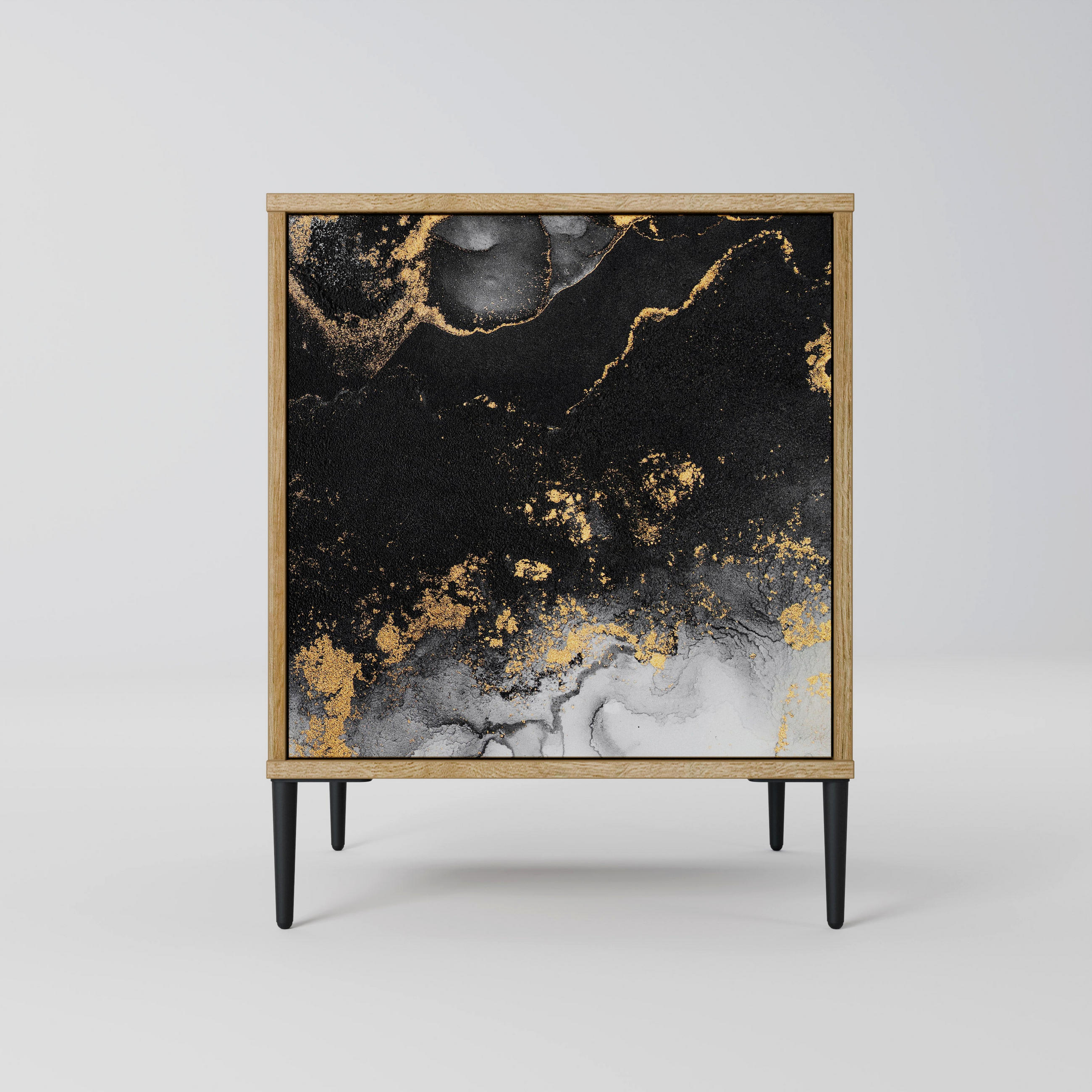 SIDEBOARD MARBLE OF TOMMORROW, Eichefarben, 57,5x42x72,5 cm, Schwarze Metallfüße - Eichefarben/Multicolor, Holzwerkstoff/Metall (57.5/72.5/42cm) - SpaceRebels
