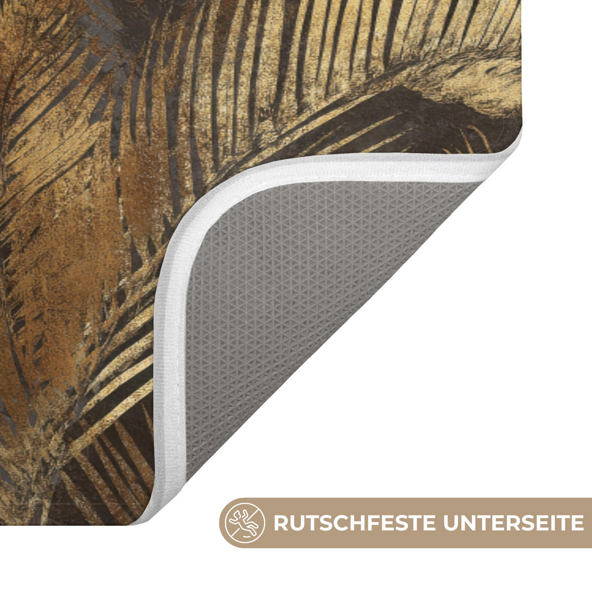 KOUPELNOVÁ PŘEDLOŽKA Tropical - Listy - zlaté 120x60 cm - zlatá, textil/plast (120/60cm)